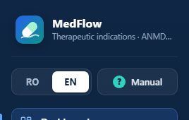 The RO | EN language switch and the Manual button, at the top of the sidebar