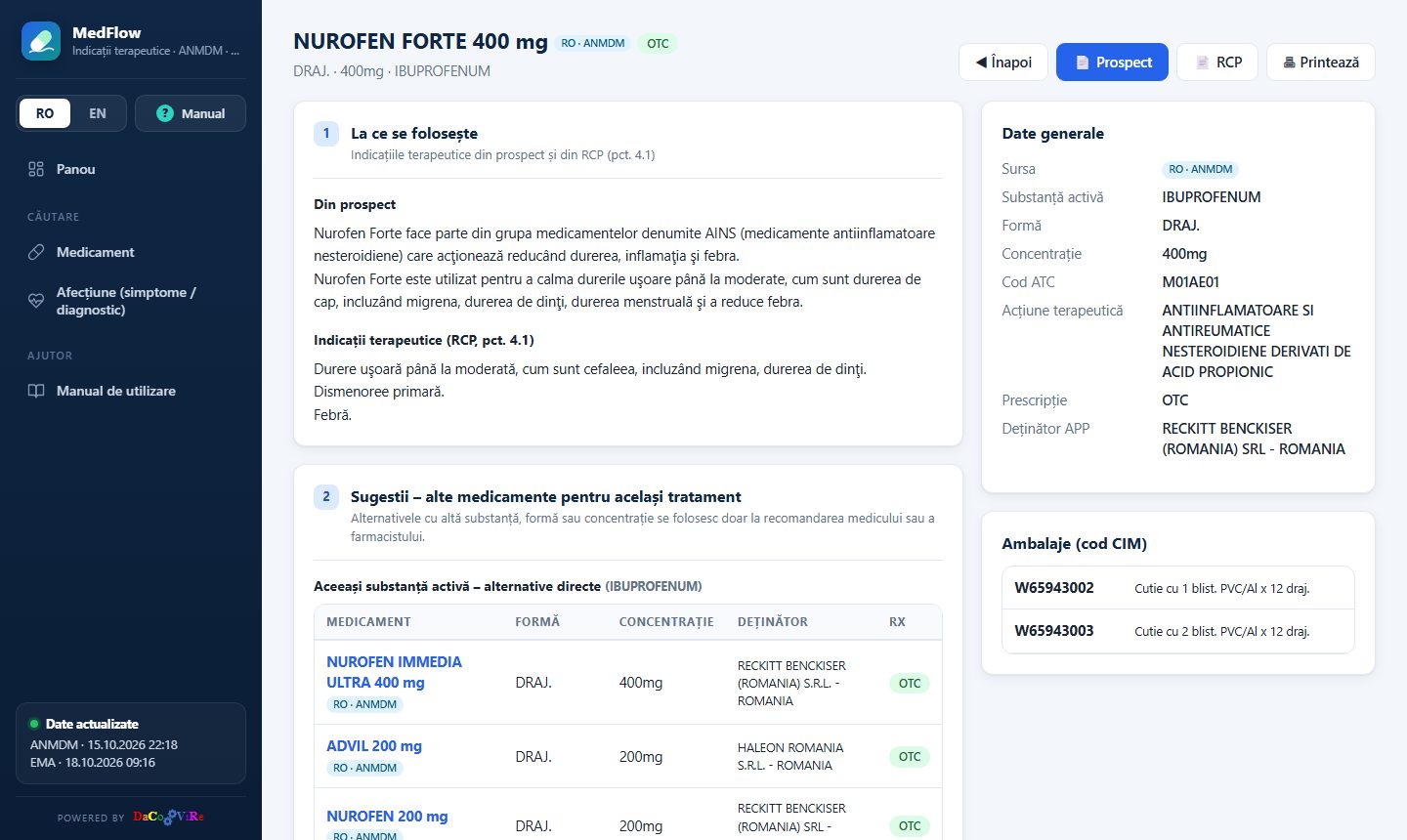 Fișa unui medicament din nomenclatorul ANMDM